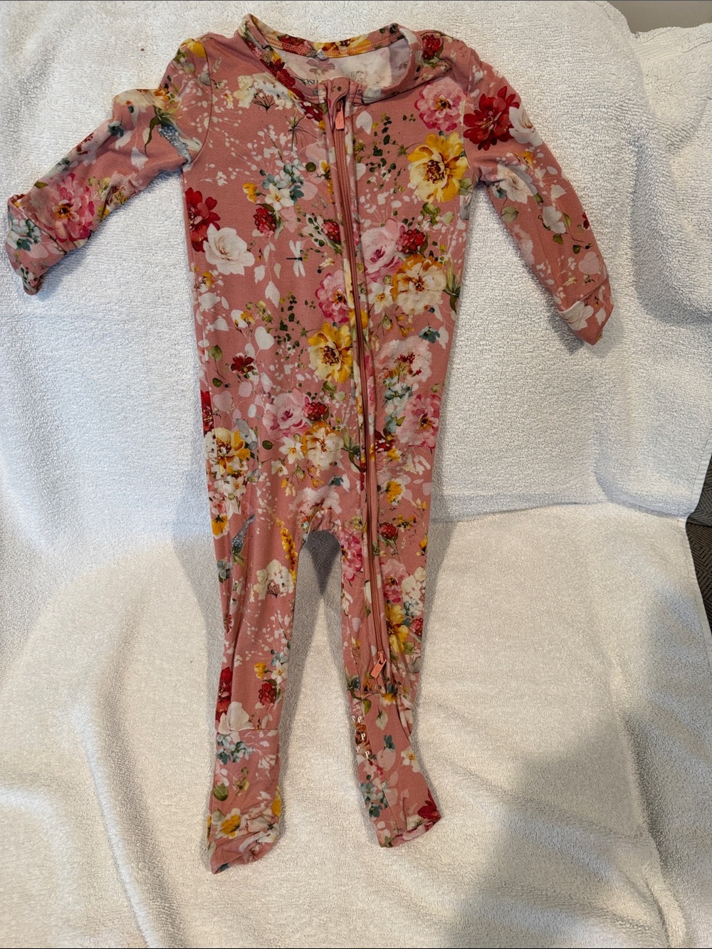 Posh Peanut Mauve Floral Zip Footie